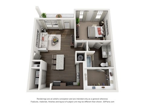 Floor plan for 1 bed, 1 bath, 768 sqft